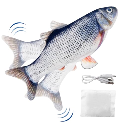 Uootach Katzenspielzeug Fisch USB Elektrisch - 30cm Simulation Wagging Interaktives Spielzeug Mit Katzenminze für Katzen und Haustiere