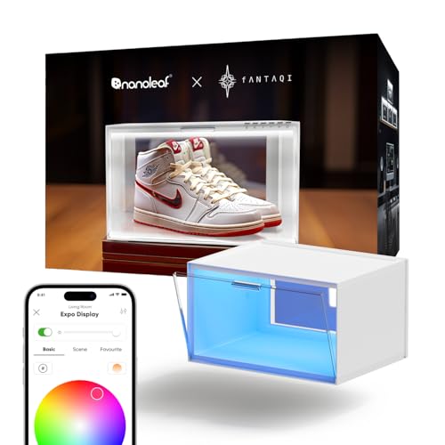 Nanoleaf Smart LED Schuhboxen Erweiterungspack, 1 Stapelbare transparente Vitrine für Figuren & Dekoration, Aufbewahrungsboxe mit Magnetischer Sensor Tür, Musik Sync (Starterpack erforderlic)