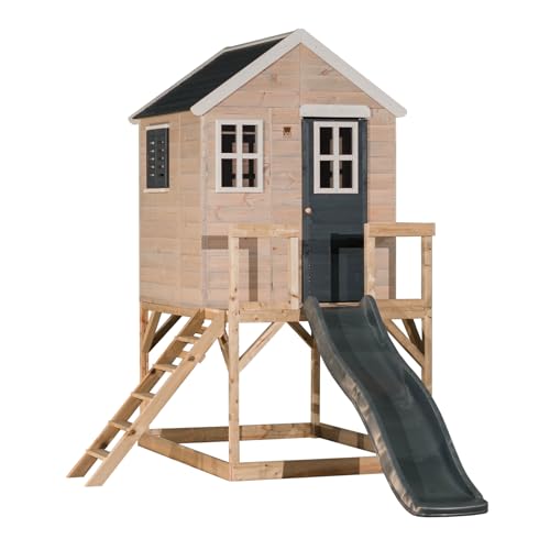 Wendi Toys M22 Spielhaus mit Rutsche, Stelzenhaus aus FSC-Holz für Kinder Garten Outdoor, Podesthöhe 90 cm, 310×197×242 cm, mit 175 cm Rutsche, Leiter, wetterfest