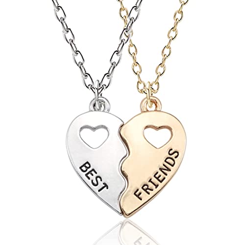 2 Stück BFF Halsketten Freundschaftskette Beste Freunde für Mädchen Geburtstagsgeschenke Anhänger Kette Geschenke (Gold Silber)