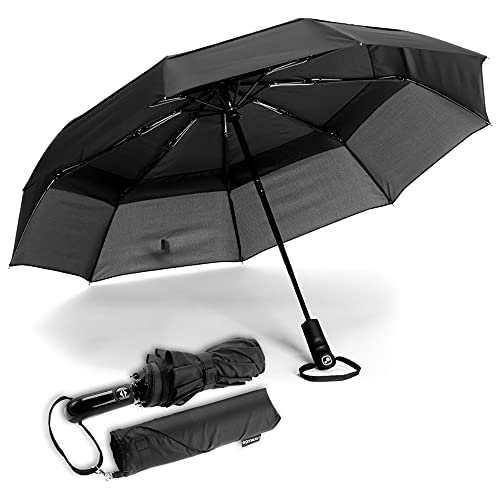 Ergonauts Regenschirm sturmfest - winddichter Doppel Baldachin Taschenschirm und Schirm Umbrella - Teflonbeschichtung, ergonomischer Griff und Auf-Zu-Automatik für Damen und Herren mit Tragehülle