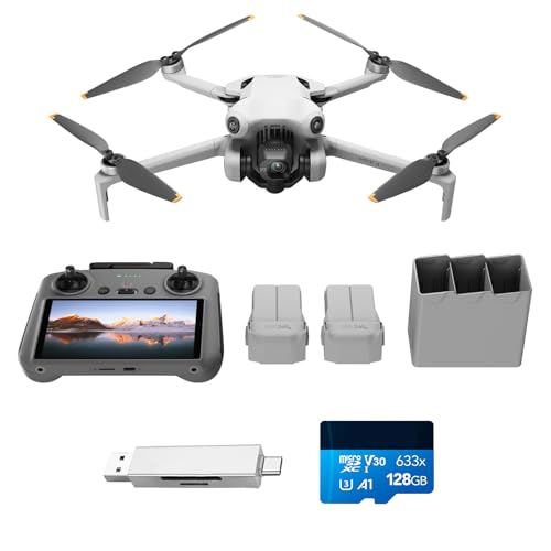 DJI Mini 4 Pro Fly More Combo Bundle, faltbare mini-Drohne mit 4K HDR-Videokamera, 34 Minuten Flugzeit, Video-Übertragungsreichweite, C0 (Kartenleser + Speicherkarte)