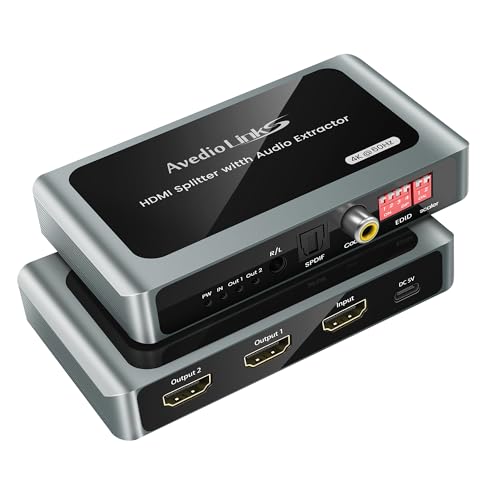 HDMI Audio Extractor 4K@60Hz Splitter 1 In 2 Out mit Audio Out, HDMI zu 2x hdmi + Toslink SPDIF + Koaxial + 3,5mm, unterstützt Dobly Atmos 7.1, DTS, HDCP 2.3, Down Scaler, ideal für TV, PS5, Soundbar