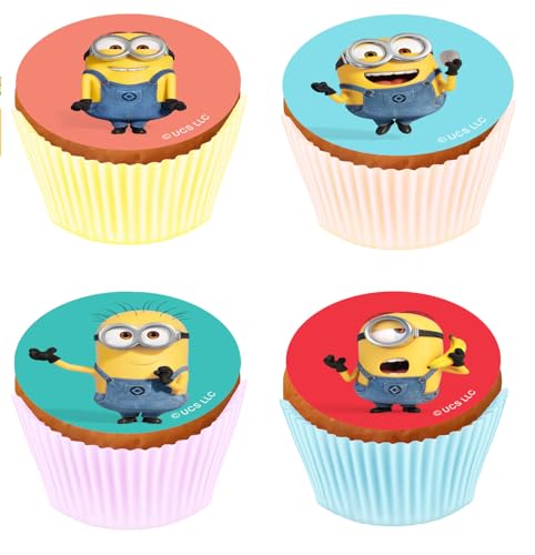 Kardasis Minions Cupcake-Aufleger Muffin Dekoration | Essbarer Aufleger für Torten und Kuchen | Tortendekoration für den Minions Themengeburtstag | 5,3cm + 12 Stücke