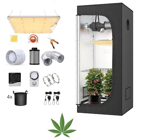 JUNG Growbox Komplettset, Cannabis Anbau Set mit LED Vollspektrum Grow Lampe Dimmbar, 80x80x180 cm, mit Ventilator, Abluft Aktivkohlefilter, Growzelt Anzucht Gewächshaus, Grow Tent Complete Set