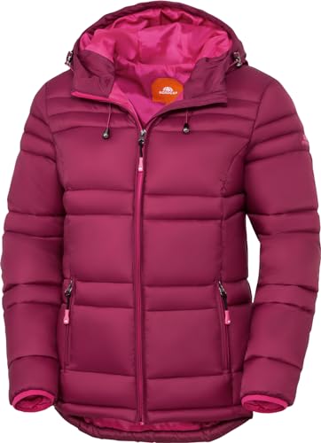 NORDCAP Steppjacke Damen, leichte Übergangsjacke, warm mit Kapuze, 100% Wattierung, ideal für den Frühling, Beere, Gr. 38