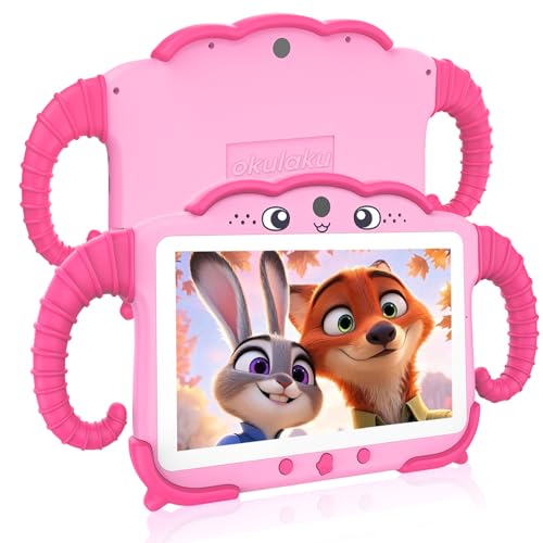 okulaku Kinder Tablet 7 Zoll Kids Tablets für Kinder ab 3-14 Android Kindertablet mit Hülle 32GB Kindersicherung GMS Certified Kleinkind Tablet mit WiFi Bluetooth Google Play Store für Mädchen Junge
