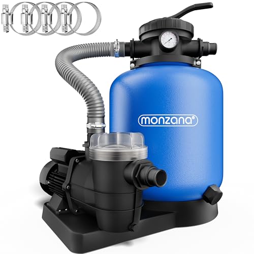 MONZANA® Sandfilteranlage 13.200L/h bis 58.000L Pool Vorfilter 7-Wege-Ventil 600W 30L Tank 2in1 Adapter Ø32-38mm Filteranlage Poolfilter Sandfilter