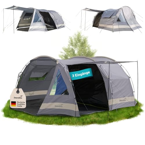 Skandika Kambo Tunnelzelt für 6 Personen | XL Familienzelt für Camping, 2 m Stehhöhe, Dunkle Schlafkabine, wasserdicht, 3000 mm Wassersäule, Sonnendach | großes Campingzelt, Festival Zelt für 6 Mann