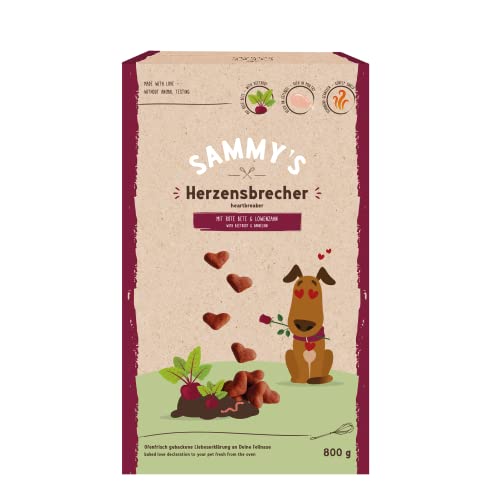Sammy´s Herzensbrecher | Fein gebackene Snacks für Hunde | Schonend im Ofen gebacken | Mit Rote Bete & Löwenzahn | Reich an Geflügel | ohne Zuckerzusatz | Trainingssnack | 1 x 800 g