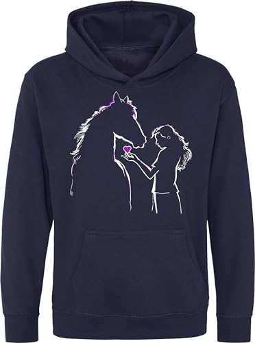 minifan Pullover Mädchen : Pferde Liebe - Kapuzenpullover für Reiterin - Geschenk - Kinder Hoodie Pferd - Reitsport Bekleidung - My Horse - REIT-Zubehör (164)