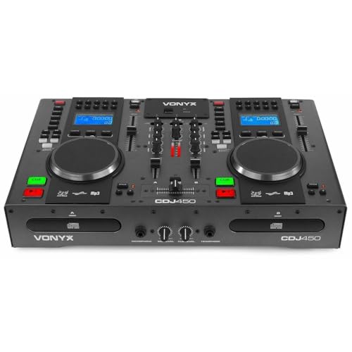 Vonyx CDJ450 - DJ Konsole, DJ Mischpult Bluetooth, DJ Controller mit Zwei MP3 CD Mediaplayern, USB, 2 Deck DJ Pult Console, Jogwheels, Scratch, 2-Kanal-Mixer, XLR, Chinch, DJ Mixer für Anfänger