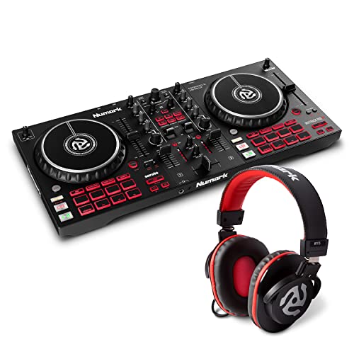 Numark DJ Pro Paket - Mixtrack Pro FX DJ Controller Pult mit 2-Deck Kontrolle, integriertem Audio Interface, Jogwheel-Displays und HF175 Kopfhörer im geschlossenem Design, 40mm Treiber