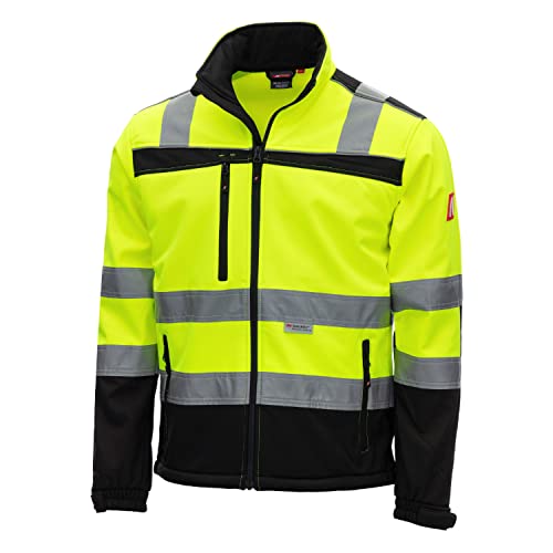 Nitras MOTION TEX VIZ Warnschutz Softshell-Jacke I Arbeitsjacke mit 3M Reflex-Streifen I Windbreaker Wasserabweisend & Windabweisend I Neongelb Größe 2XL