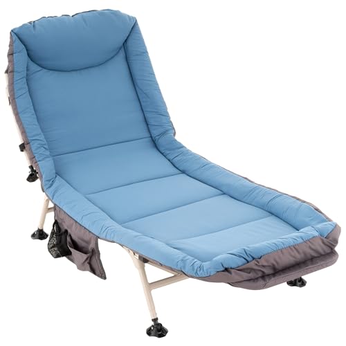Nexos Trading Karpfenliege Campingliege mit 6 Schlammfüßen und gepolstertem Kopfteil Angel-Liege Angler-Liege Bedchair Campingbett klappbar Farbe: blau-grau