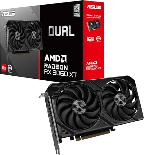ASUS Dual Radeon RX9060XT 16G GDDR6 Gaming Grafikkarte (AMD Radeon RX9060XT, AMD RDNA 4 Architektur, 2,5-Slot Design, DUAL BIOS, PCIe 5.0, 1x HMDI 2.1b, 2X DisplayPort 2.1a, DUAL-RX9060XT-16G)