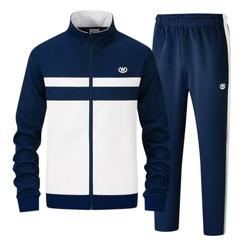 ANOTWENER Herren Trainingsanzüge Sets lässig lange Ärmel voller Reißverschluss Jacke und Jogginghose Jogginganzug Sport Outfits JW-7123-L