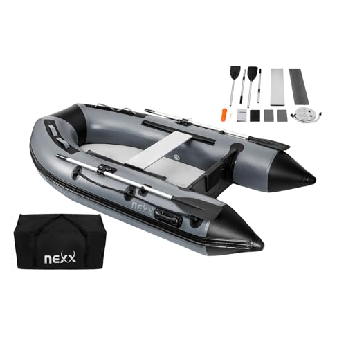 Professionelles Sportboot, Schlauchboot, Anglerboot NEXX 260cm mit Luftboden - mit 1 Sitzbank inkl. 2 Paddeln, hellgrau