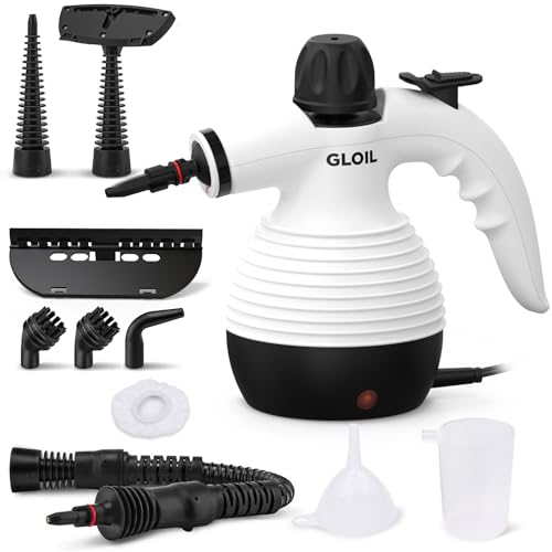 GLOIL Dampfreiniger Für Alles, Dampfreiniger Handgerät mit 10 Aufsätzen, Handheld Steam Cleaner,Handdampfreiniger von Fenstern, Sofas, Matratzen, Teppichen, Küchen usw. verwendet werden.
