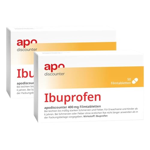 apodiscounter Ibuprofen 400 mg Schmerztabletten (2x 50 Stk) - schnell wirksam & stark gegen Schmerzen
