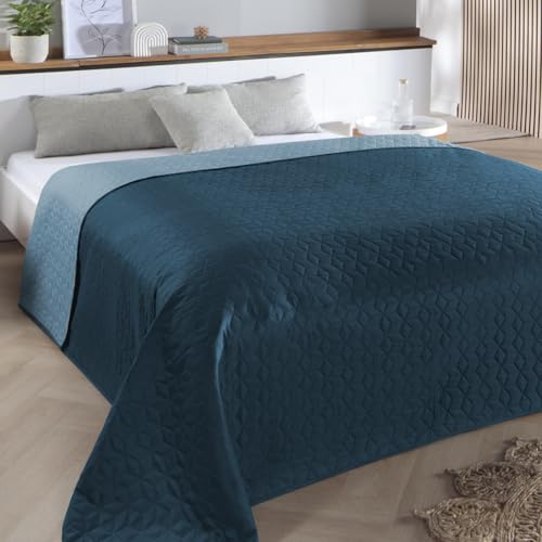 Delindo Lifestyle Tagesdecke Belford blau, Bettüberwurf für Einzelbett, einfarbig, Gesteppt, 140x210 cm