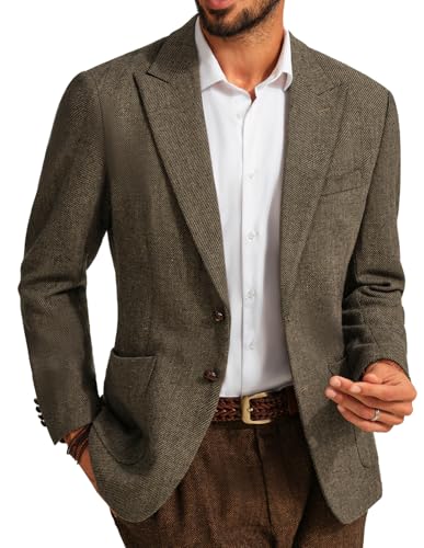 PJ PAUL JONES Herren Sakko Tweed Wolle British Blazer 2 Knöpfe Regular Fit Freizeit Business Anzugjacke (Khaki, XL)