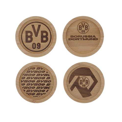 Borussia Dortmund Holz-Untersetzer, 4er-Set, 10 x 10 x 1 cm