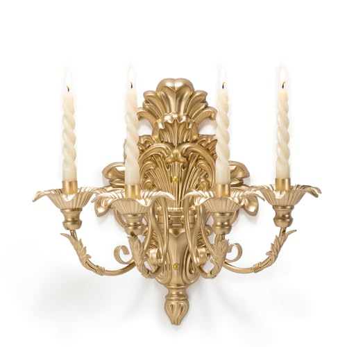 Vsosfiza Römischer Brunnen-Wandleuchter, 4-Armiger Barock-Kronleuchter in Gold (antik), Wandmontierter Kerzenhalter für Kerzen, Viktorianisches Rokoko-Dekor für Kamin & Wohnzimmer (1 Stück)