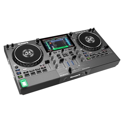 Numark Mixstream Pro Go Tragbarer DJ-Controller mit Akku, Mixer mit Stem-Trennung, Lautsprecher, WLAN-Streaming, Touchscreen, kompatibel mit Serato DJ