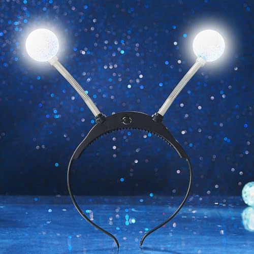 Handcess Leuchtendes Alien Stirnband LED Glitzer Alien Antenne Haarband Leuchtende Weltraum Kostüm Haarreifen Party Rave Haarschmuck für Frauen (A-Silber, Einheitsgröße)
