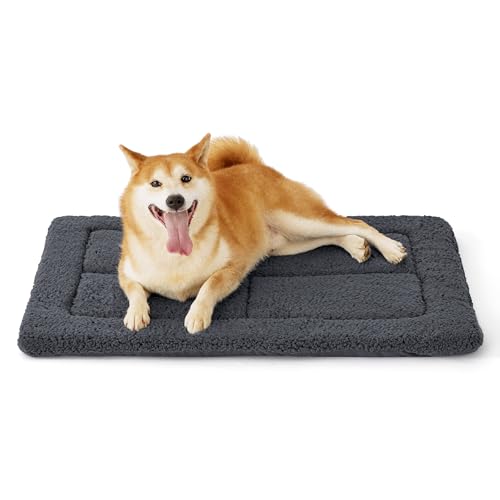 BEDSURE waschbar Hundematte Mittelgroße Hunde - 89x56 cm Hundekissen mittelgroße Hunde mit hochdichter Schaumstofffüllung, Sherpa-Plüsch waschbar Hundematratze, dunkelgrau