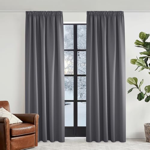 KGORGE Thermovorhang Kälteschutz Kräuselband Thermo Gardinen Blickdichte Vorhänge 240 x 140 cm(HxB) Grau Blickdicht Verdunklungsvorhänge Blackout Curtains for Living Room