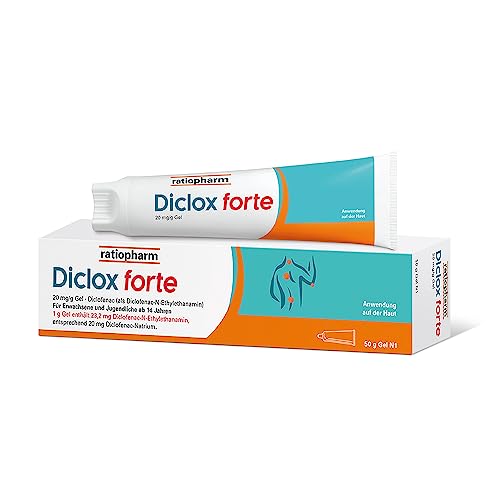 Diclox forte Schmerzgel von ratiopharm lindert akute Rücken- und Gelenkschmerzen effektiv mit Diclofenac in der doppelten* Wirkstoffkonzentration, 50 g Gel