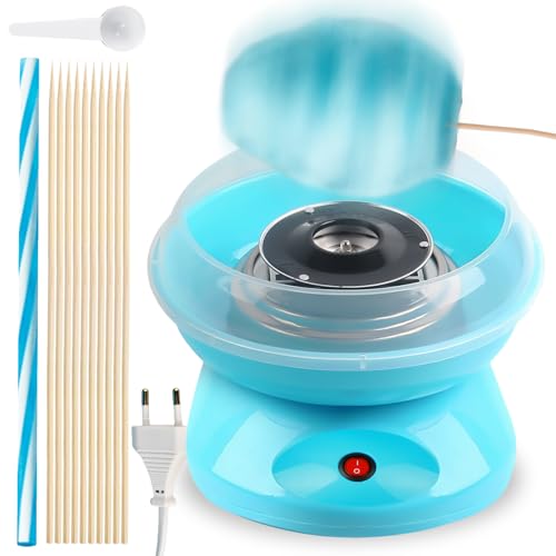 Zuckerwattemaschine Retro Cotton Candy Machine: Zuckerwatte Maschine mit Stäbchen und Messlöffel, Zuckerwatte Zucker Set Höhe 27 cm für Zuhause Kindergeburtstag Party Blau