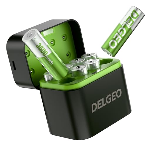 Wiederaufladbare Lithium Akkus AA 8 Pack mit Ladegerät, 3600mWh Hohe Kapazität 1.5V AA Batterien, Lang anhaltende wiederaufladbare Lithium Batterie aa mit Integrierter Charing Aufbewahrungsbox