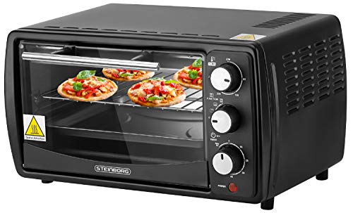 Steinborg Mini Backofen 13 Liter | Pizzaofen | 60°-250°C | Timer | aufklappbares Krümelblech | Minibackofen | Backofen | Kleiner Backofen | 900 Watt