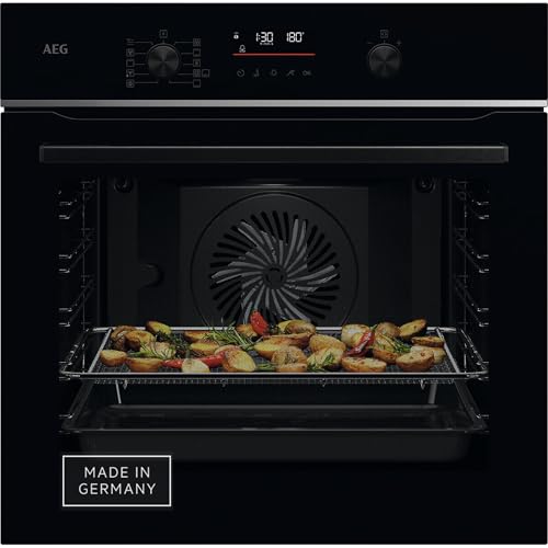 AEG Wifi Einbaubackofen, Serie 6 LED-Touchdisplay, Made in Germany, Pyrolyse Selbstreinigung, Kerntemperatursensor: Für Punktgenaues Garen, AirFry, 45 Automatikprogramme, Schwarz, TS6PB50WAB