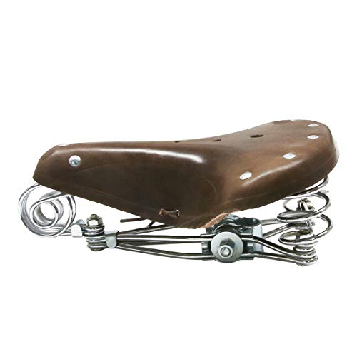 TentHome Fahrradsattel Classic Retro Fahrradsitz Ledersattel Federsattel Stahlgestell Schraubenfeder Niete (Kaffee)