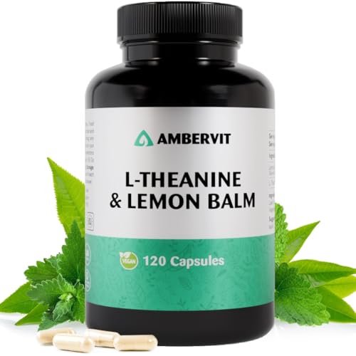 L Theanin mit Lemon Balm (Zitronenmelisse) 500mg - 120 Kapseln - für Entspannung, Schlaf und kognitive Funktionen - 4 Monatsvorrat - Vegan, Keine Füllstoffe oder Bindemittel - Ambervit