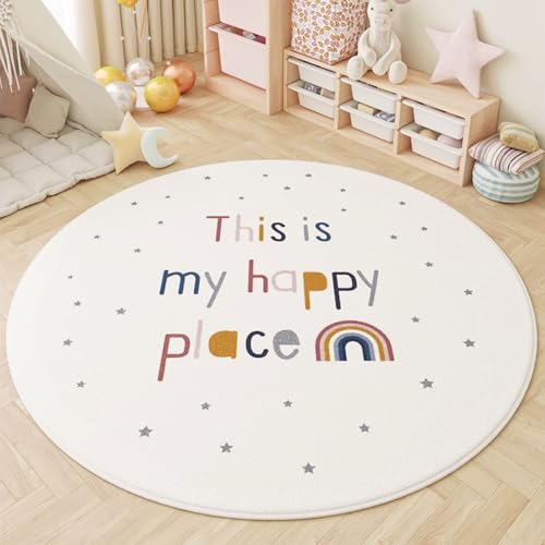 AIMECO Kleiner Kinderteppich Rund 80CM Buchstabenregenbogen - Weicher Kuscheliger Teppich für Kinderzimmer Mädchen Schlafzimmer, Dünn & Pflegeleicht