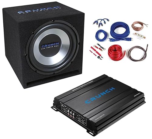 Crunch CBP1000 Bass Pack für Auto mit 30cm Subwoofer 4-K Verstärker & Kabel-Kit - 300mm Subwoofer im Gehäuse