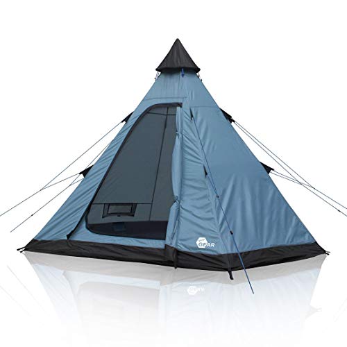 your GEAR Zelt Lido - Tipi-Zelt für 3 oder 4 Personen, Campingzelt mit eingenähtem Boden, Insektenschutz und Stehhöhe, Pyramidenzelt mit UV 50+ Sonnenschutz, Festivalzelt mit 5000 mm Wassersäule