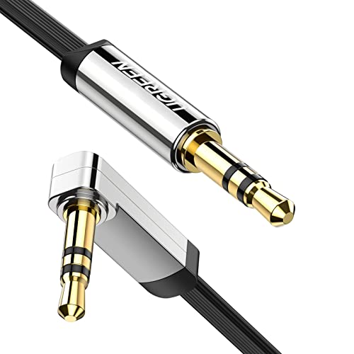 UGREEN Aux Kabel Auto 3.5 mm klinkenkabel 90 Grad Aux Kabel mit Winkelstecker für Auto Audiosystem, TV, Soundbar, Lautsprecher, Handy, Kopfhörer usw.(2m)