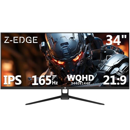 Z-Edge 34 Zoll Ultrawide Monitor UWQHD Gaming Bildschirm 165Hz 1ms MPRT, 3440x1440, 21:9 IPS, 100% sRGB, FreeSync, Pip & PBP, DisplayPort (165Hz) HDMI (100Hz), Schwarz