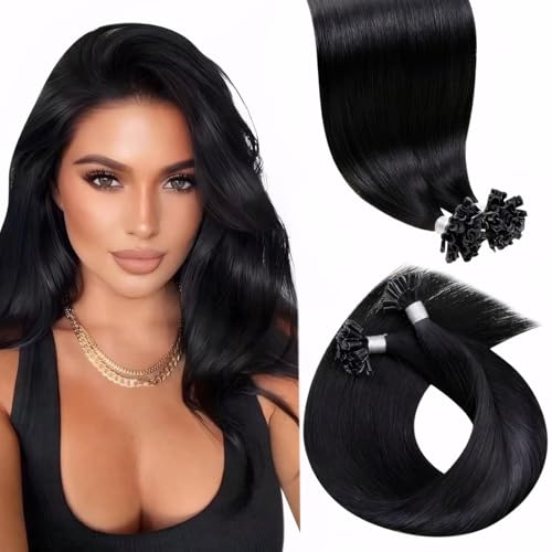Laavoo Bondings Extensions Echthaar Schwarz Extensions Bondings Glatt Extensions Echthaar Bondings Keratin Remy Haar 35cm 50g 1g/s