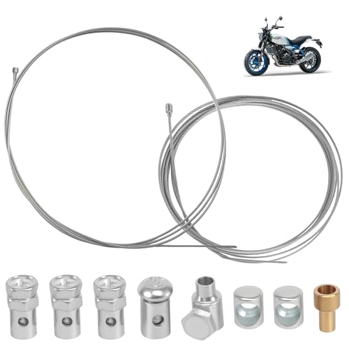 Motorrad Universal Seilzug Universal Reparaturset, 2 Stück 2M Bowdenzug Gaszug Schaltzug Kupplungszug mit 9x Nippel für Mofa Moped Roller Fahrrad
