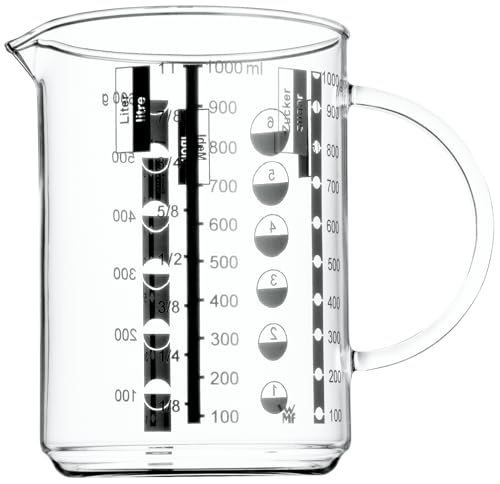 WMF Gourmet Messbecher Glas 1 l, hitzebeständiges Glas, Messbecher 1l, Skalierung für Liter, Milliliter, Tassen und Gramm