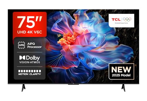 TCL 75V6C 75 Zoll Direct LED TV, 4K HDR Fernseher, Smart TV mithilfe von Google TV (Dolby Audio, Motion Clarity, Kompatibel mit Google Assistant & Alexa)