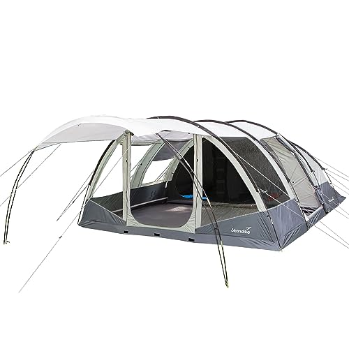Skandika 6 Personen-Zelt Falkenberg | Tunnelzelt/Familienzelt | 2 m Stehhöhe | 4.000 mm Wassersäule | Moskitonetze an Allen Eingängen | Leichter Aufbau durch farbkodierte Stangen (6-Personen)