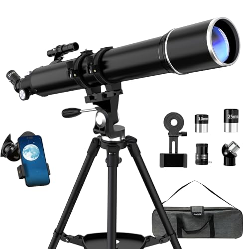 Teleskop Astronomie für Erwachsene, 90mm Blende 900mm Refraktor Teleskope Profi für Kinder und Einsteiger, Kompakte und Tragbare, mit Stativ, Telefon Adapter und Rucksack (Schwarz)